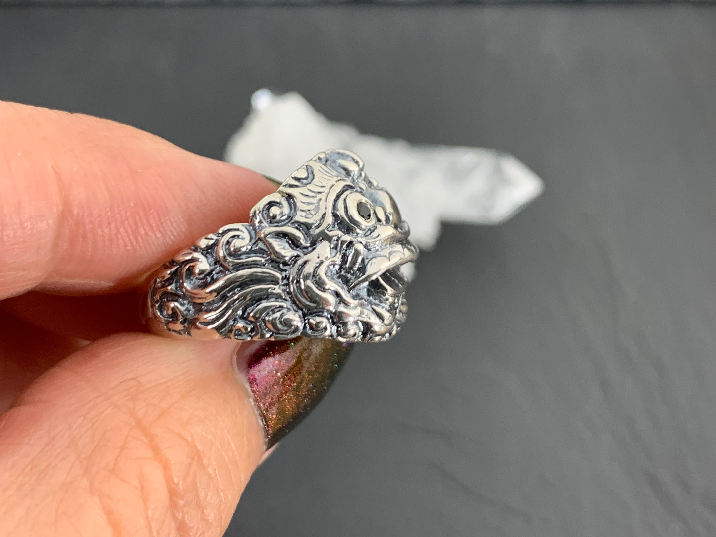 Sterling Silver Barong Mask Ring – Balinese Demon Ring – Handmade Tribal Statement Jewelry for Men