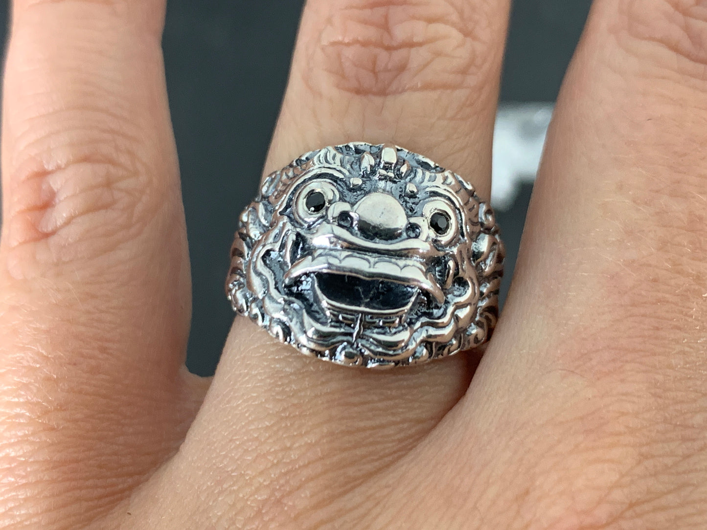 Sterling Silver Barong Mask Ring – Balinese Demon Ring – Handmade Tribal Statement Jewelry for Men