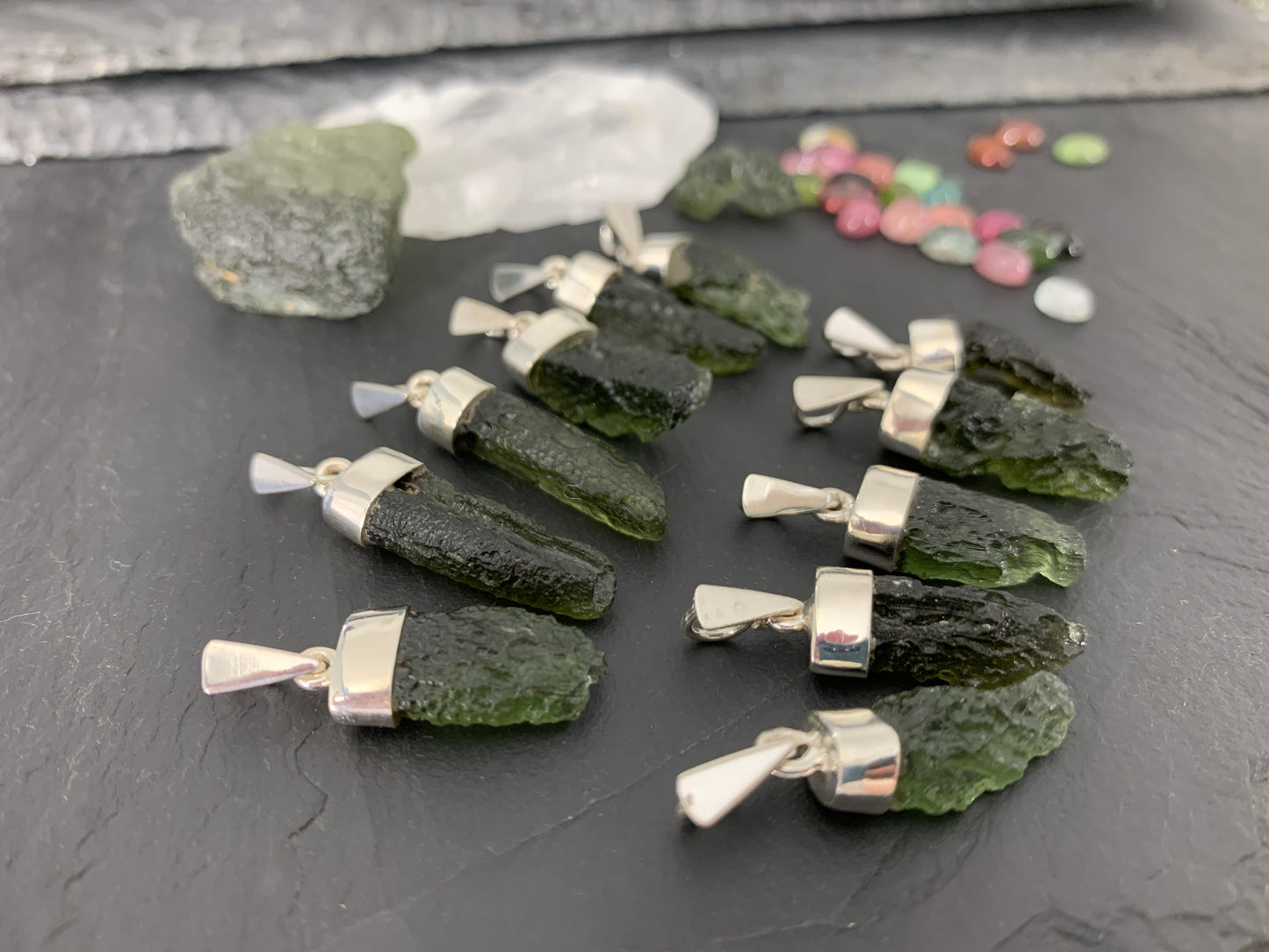 Moldavite In Silver Cup Pendant