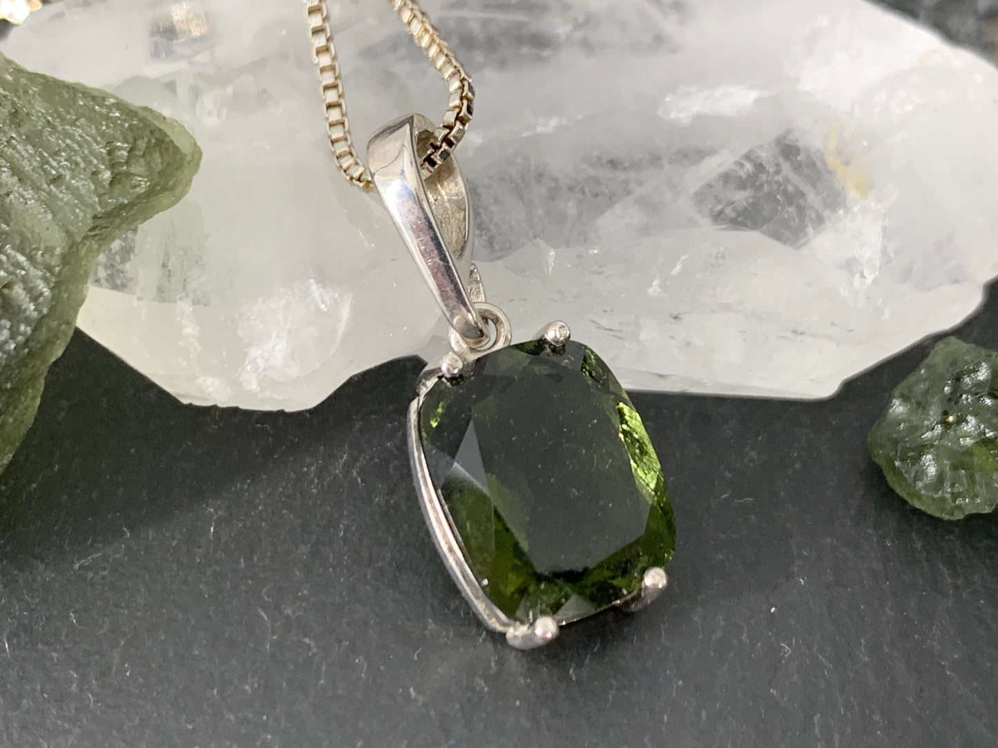 Faceted Moldavite Pendant - Rectangle Shape Pendant