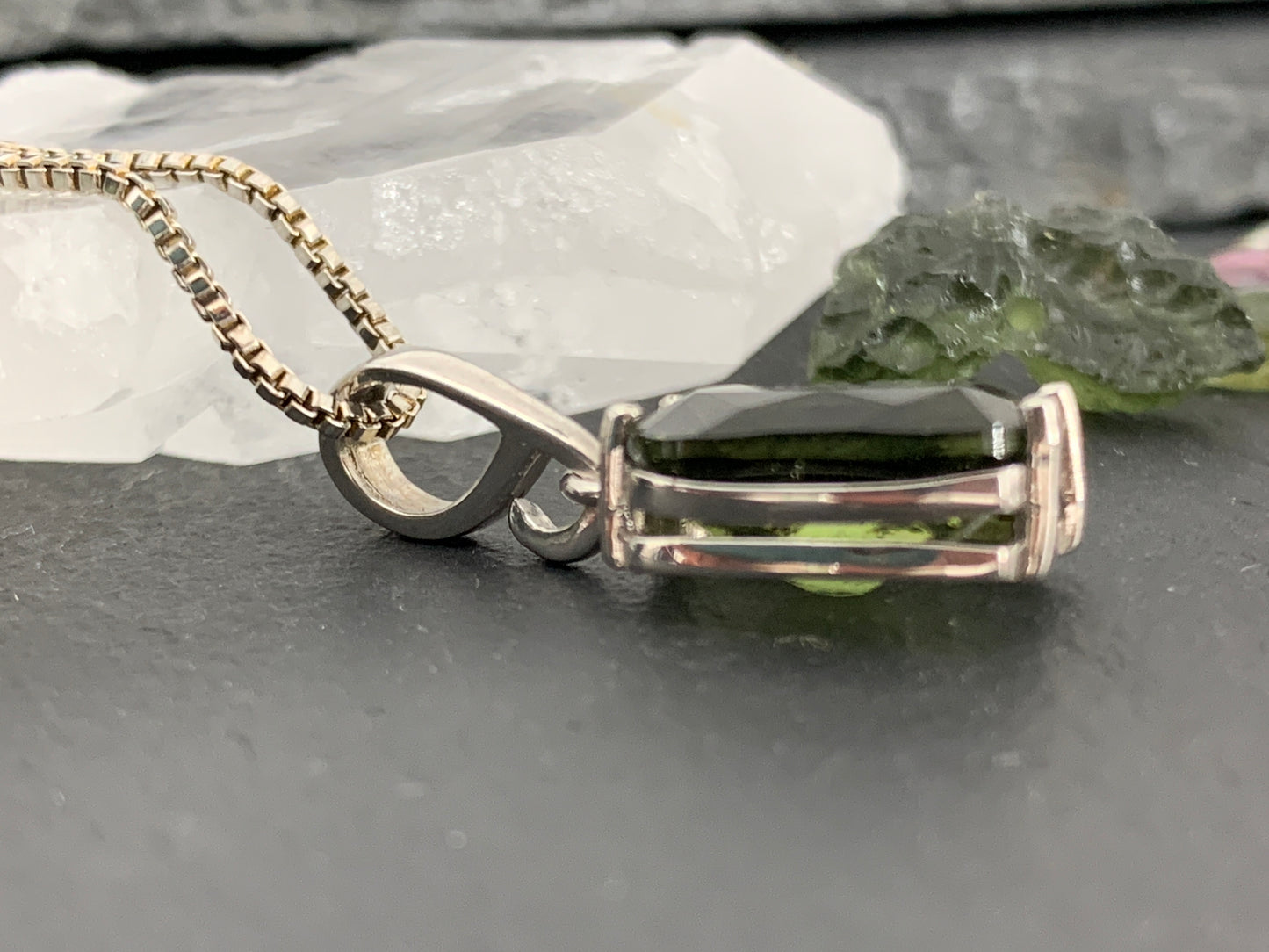 Faceted Moldavite Pendant - Rectangle Shape Pendant