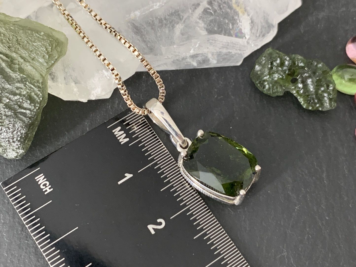 Faceted Moldavite Pendant - Rectangle Shape Pendant