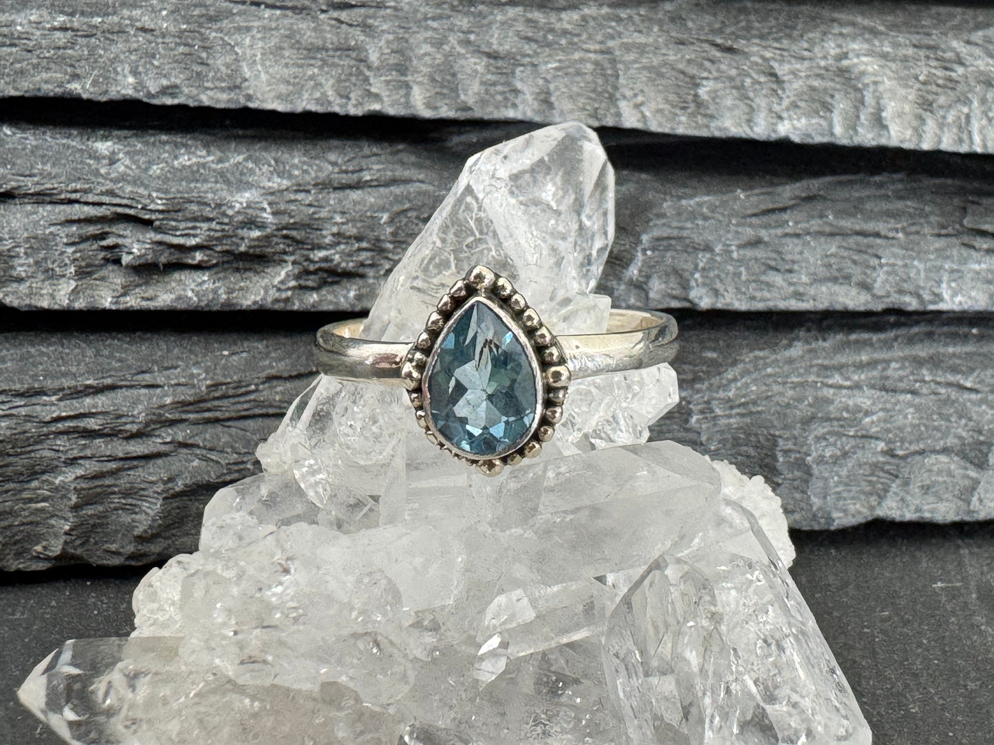 Blue Topaz 5x7mm Simple Sterling Silver Ring