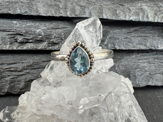 Blue Topaz 5x7mm Simple Sterling Silver Ring