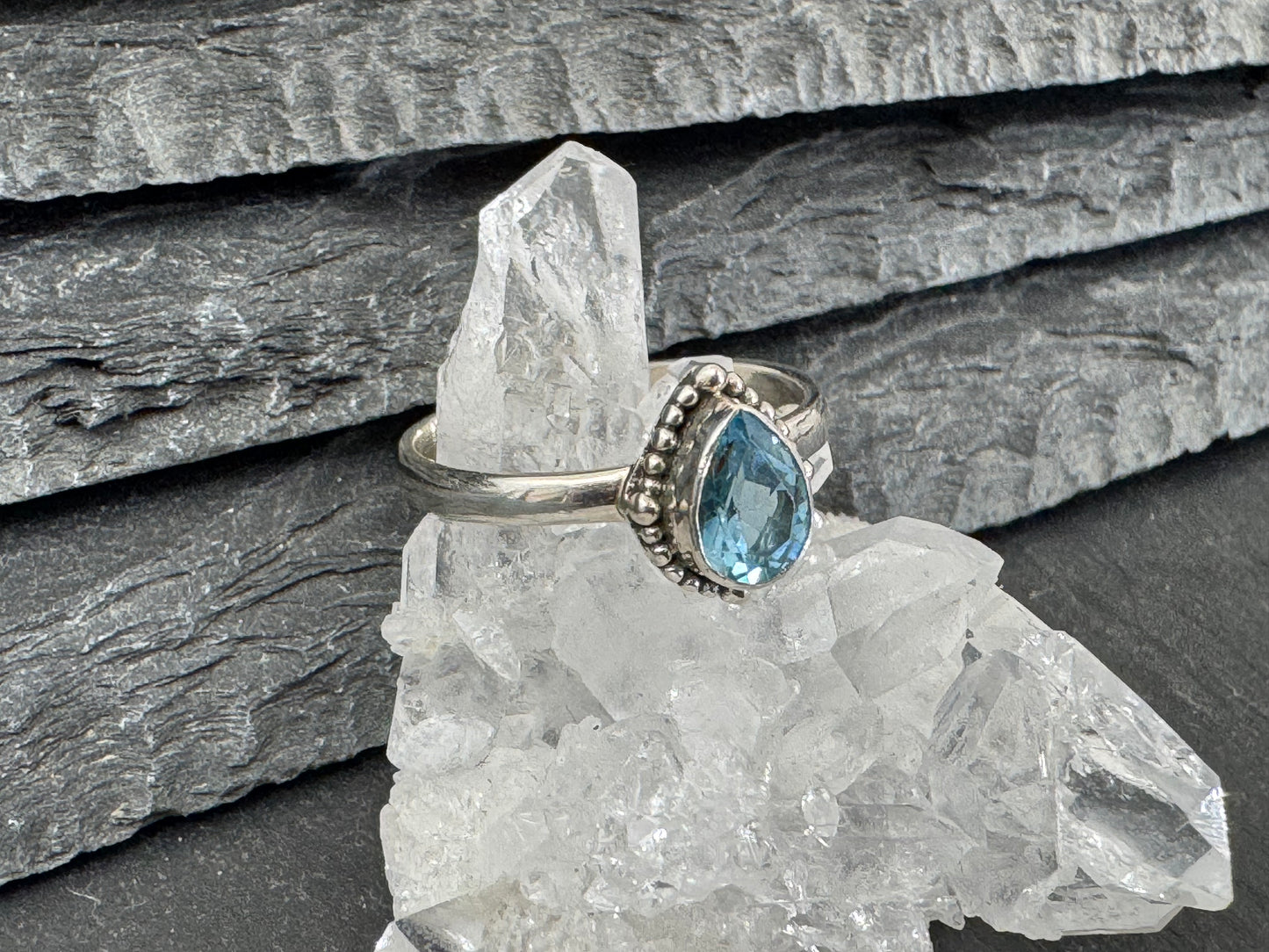 Blue Topaz 5x7mm Simple Sterling Silver Ring