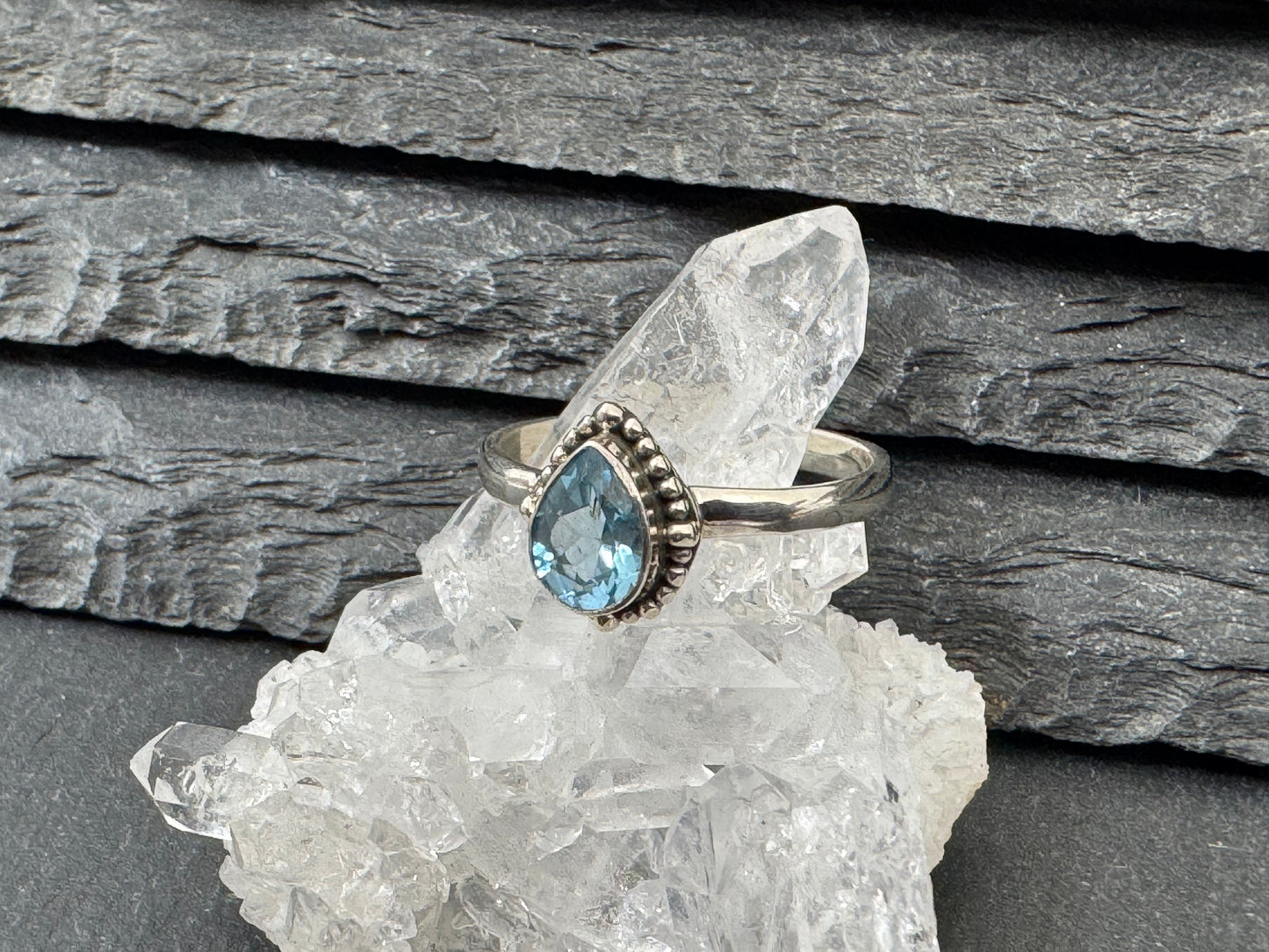 Blue Topaz 5x7mm Simple Sterling Silver Ring