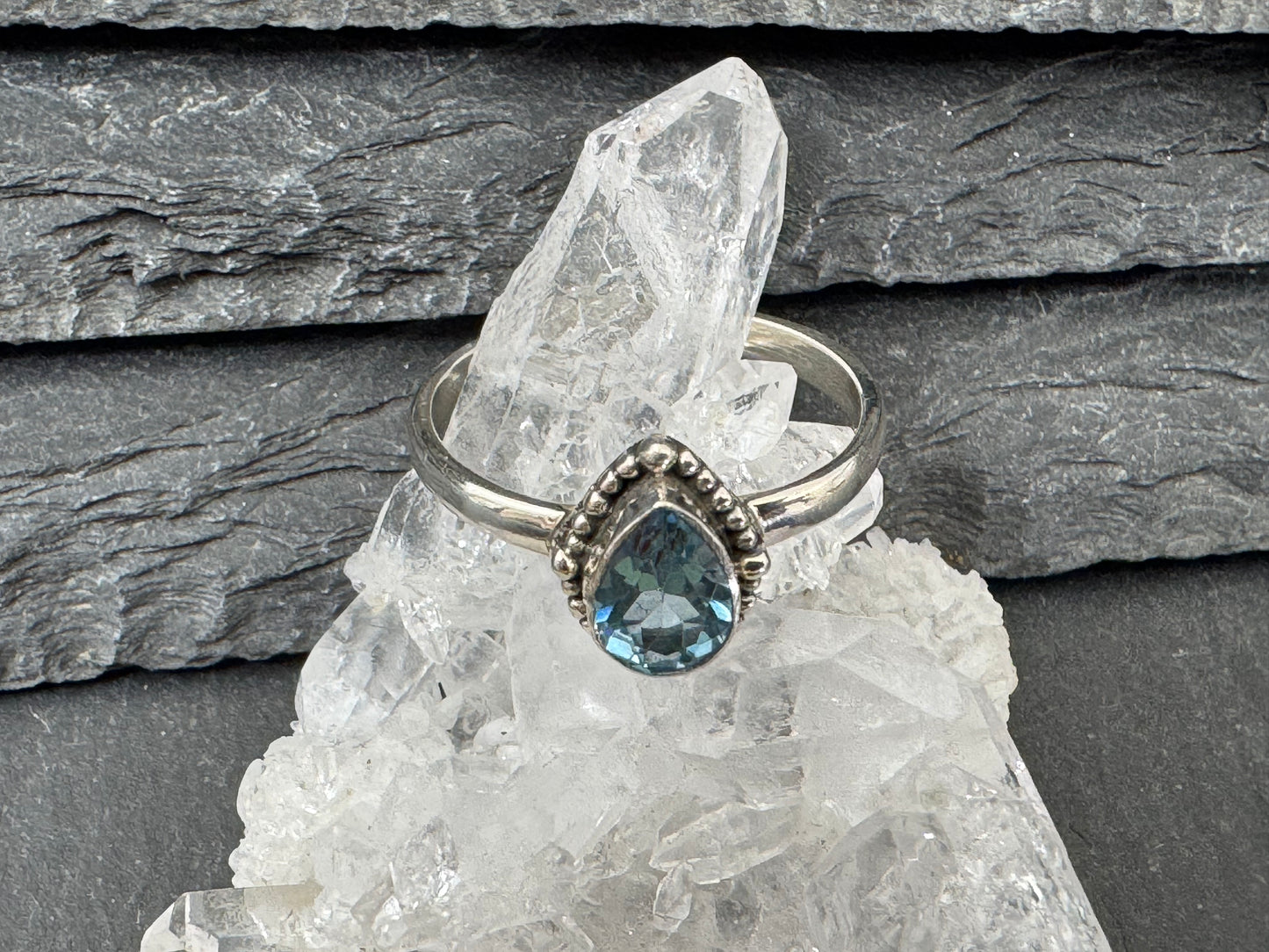 Blue Topaz 5x7mm Simple Sterling Silver Ring