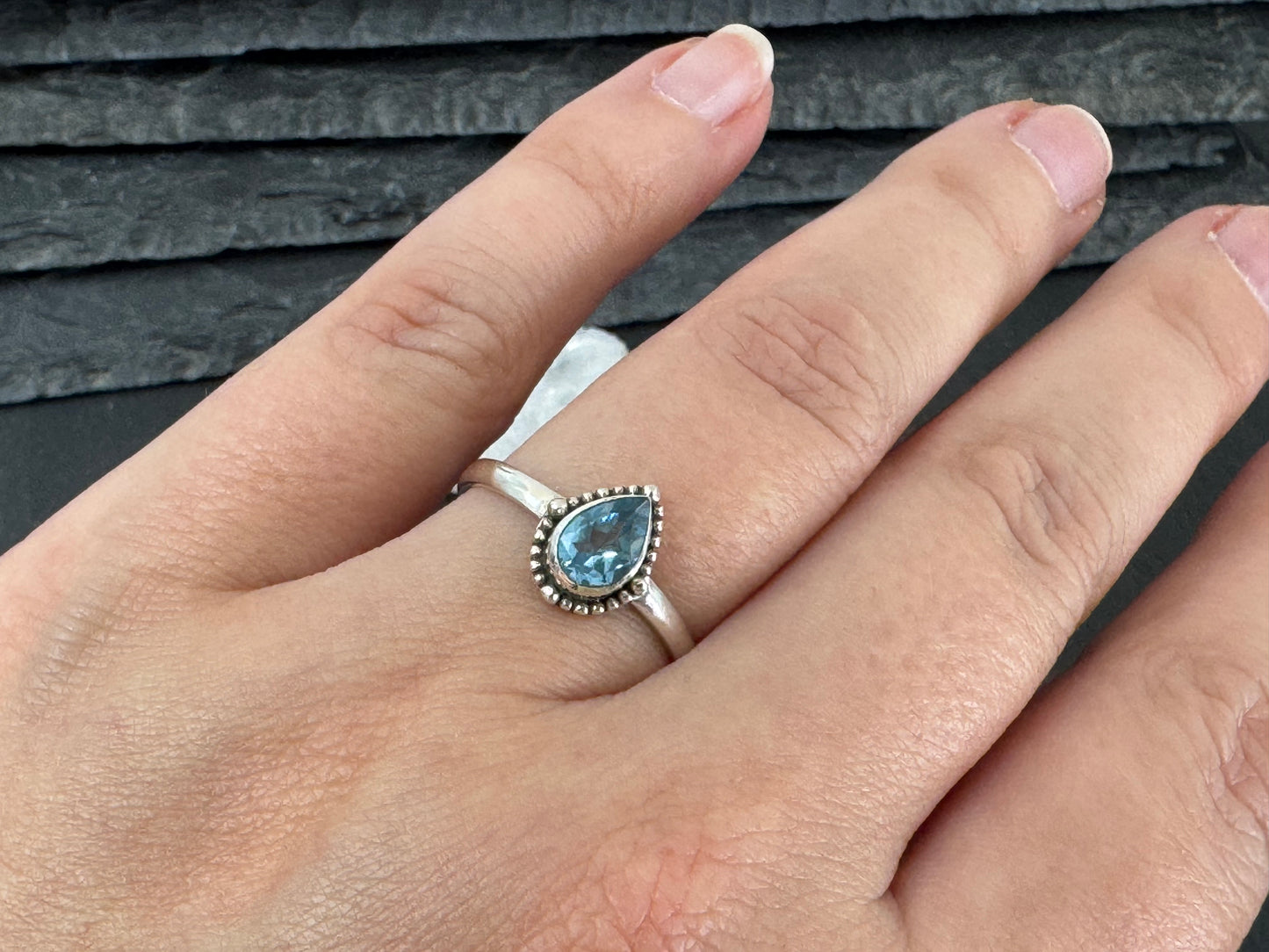 Blue Topaz 5x7mm Simple Sterling Silver Ring