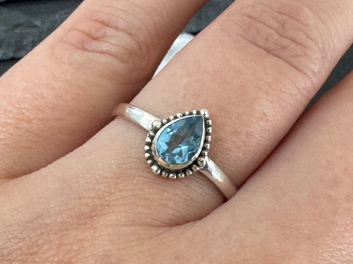Blue Topaz 5x7mm Simple Sterling Silver Ring