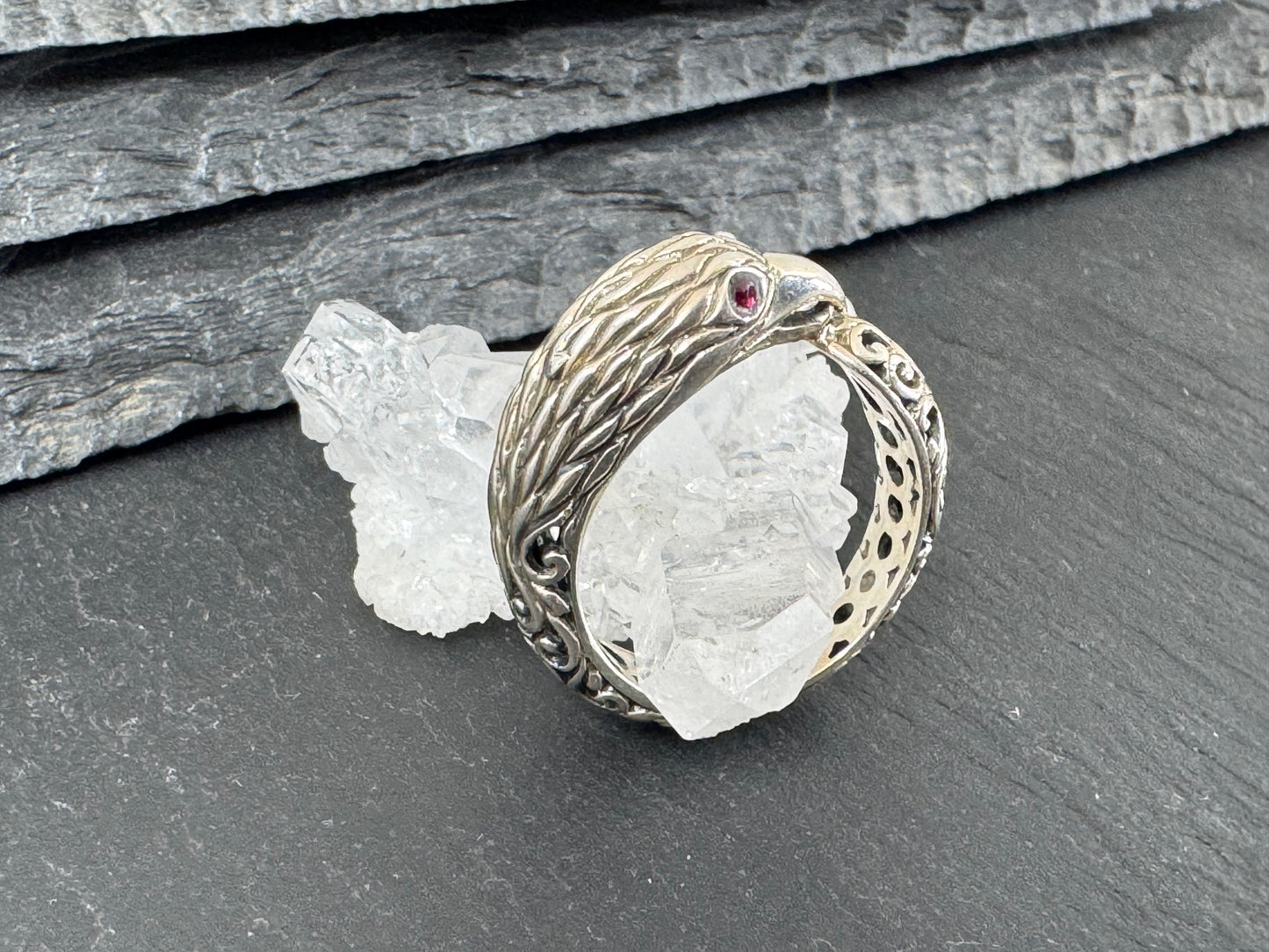 "Bird with Topaz Eyes" Sterling Ring size 7.5US