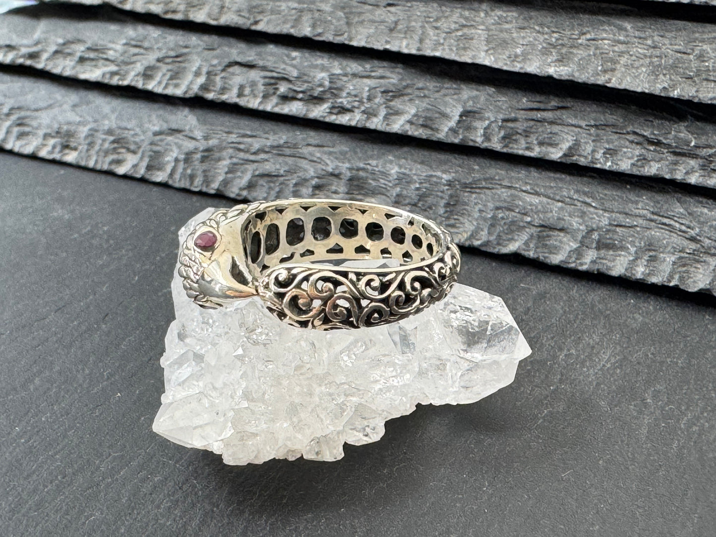 "Bird with Topaz Eyes" Sterling Ring size 7.5US