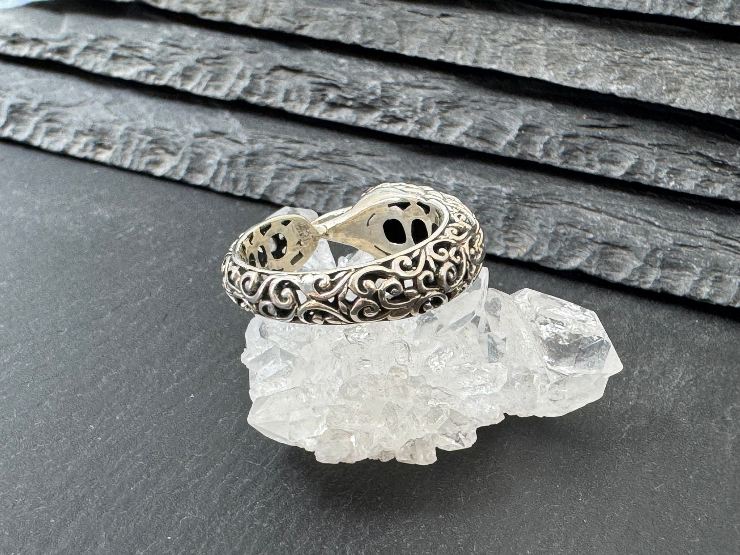 "Bird with Topaz Eyes" Sterling Ring size 7.5US
