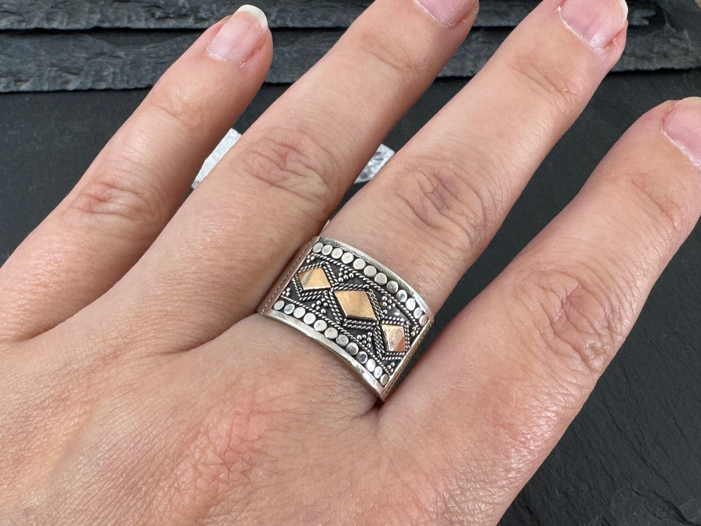 Tribal Sterling Silver Gold Platted ring 9.5US