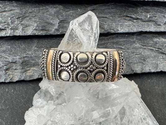 Tribal Sterling Silver Gold Platted ring 9.75US