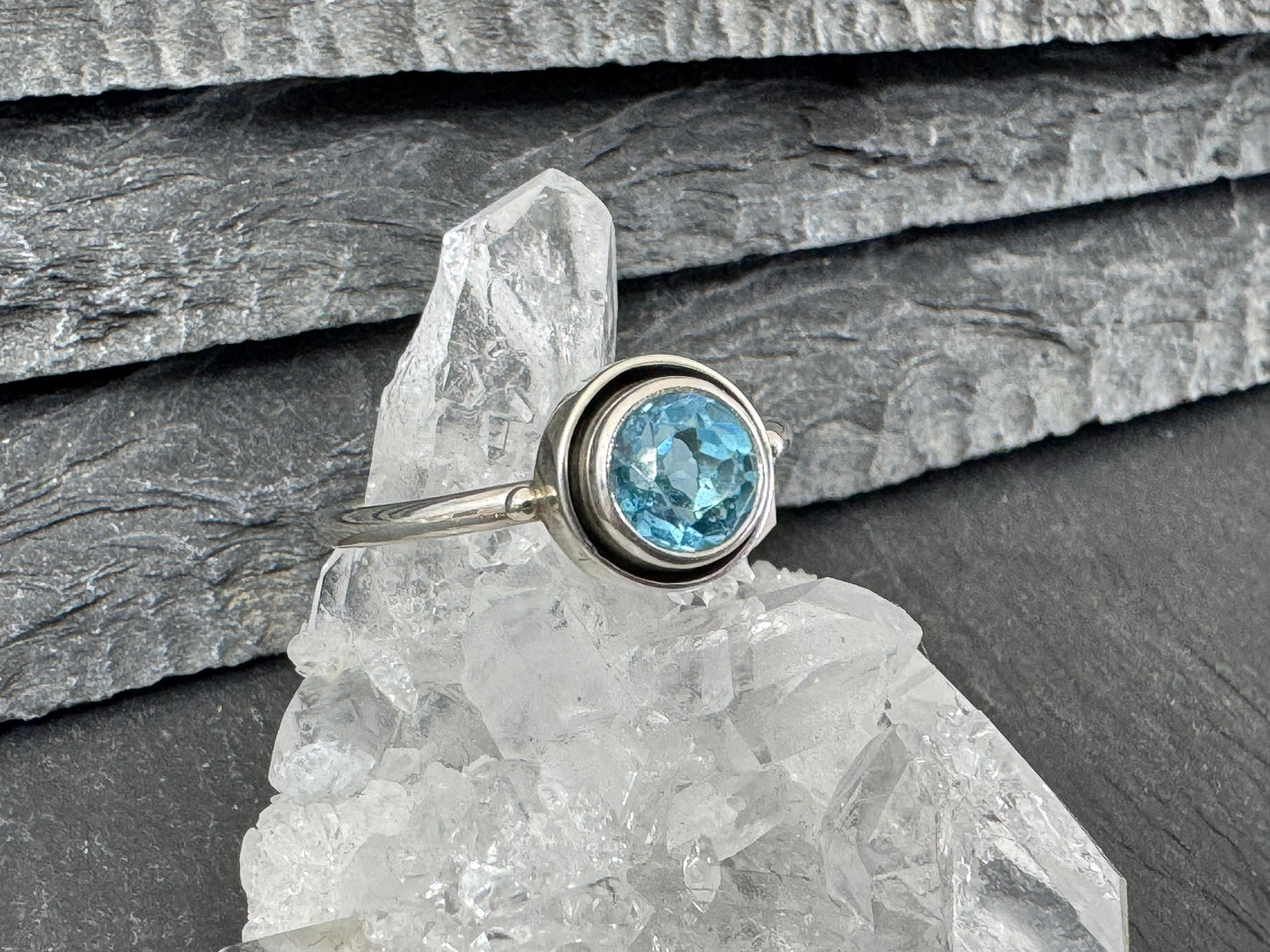 Blue Topaz 6mm Simple Sterling Silver Ring