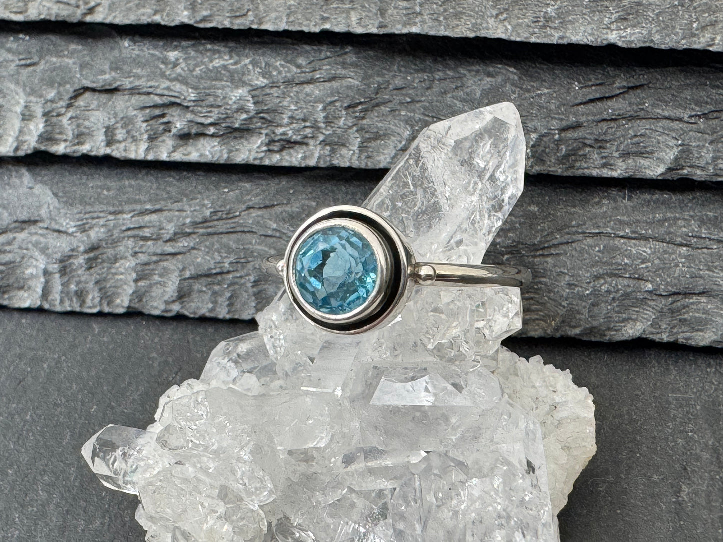 Blue Topaz 6mm Simple Sterling Silver Ring