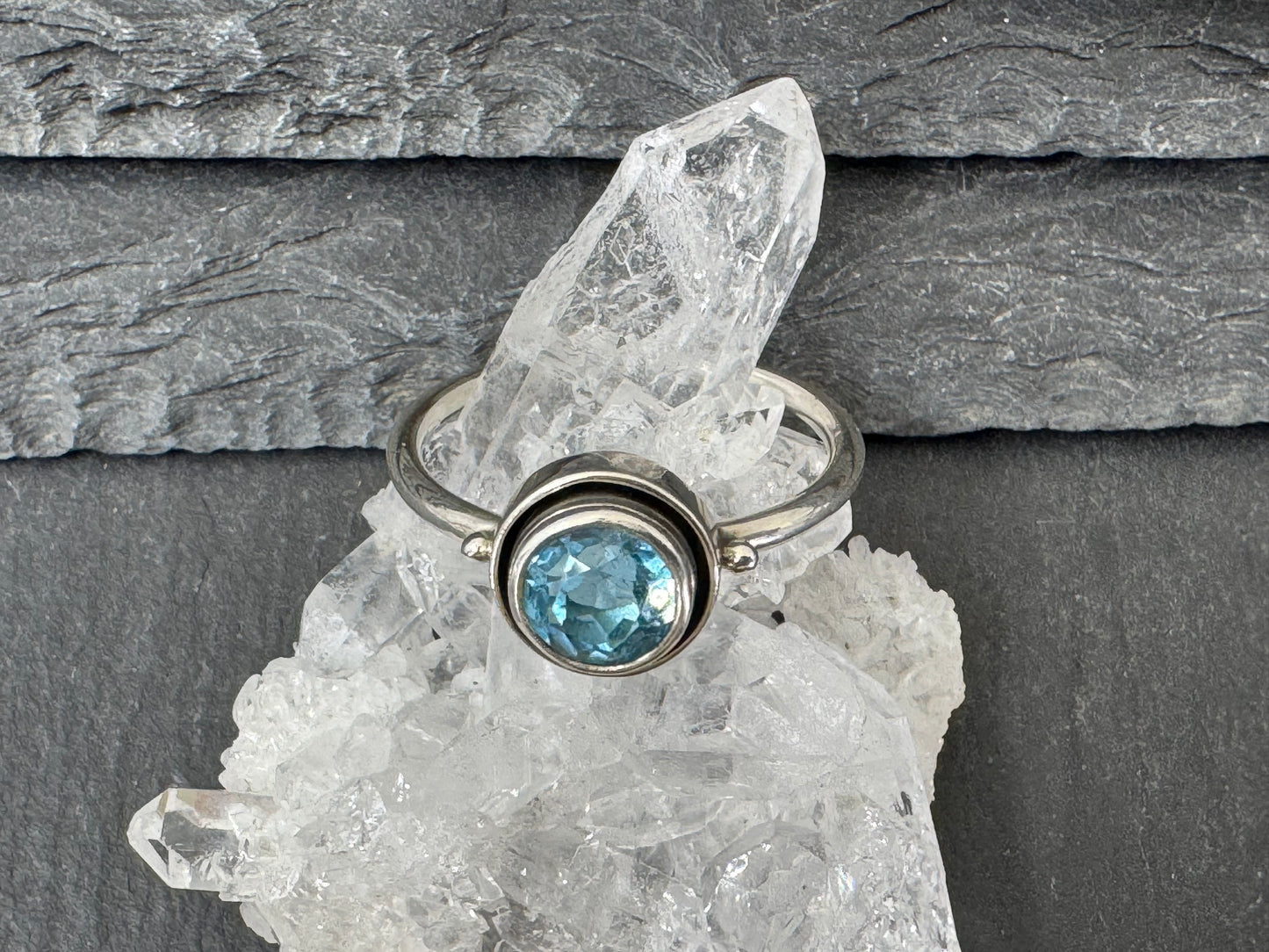 Blue Topaz 6mm Simple Sterling Silver Ring