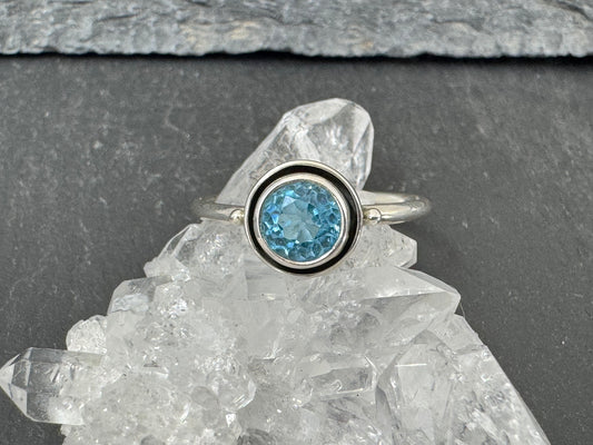 Blue Topaz 6mm Simple Sterling Silver Ring