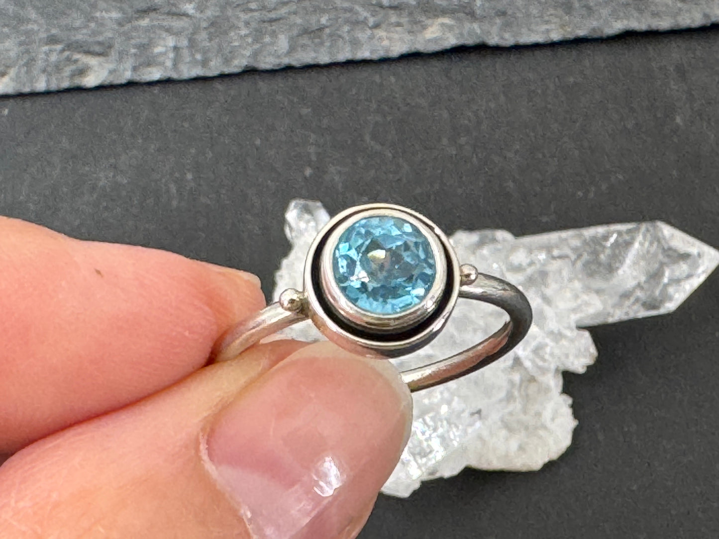 Blue Topaz 6mm Simple Sterling Silver Ring