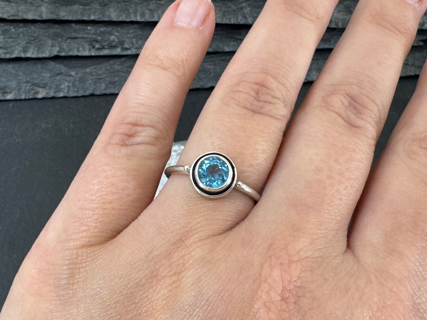 Blue Topaz 6mm Simple Sterling Silver Ring