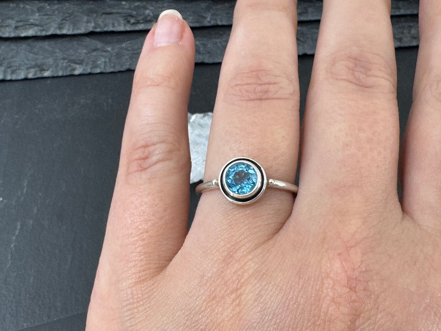 Blue Topaz 6mm Simple Sterling Silver Ring