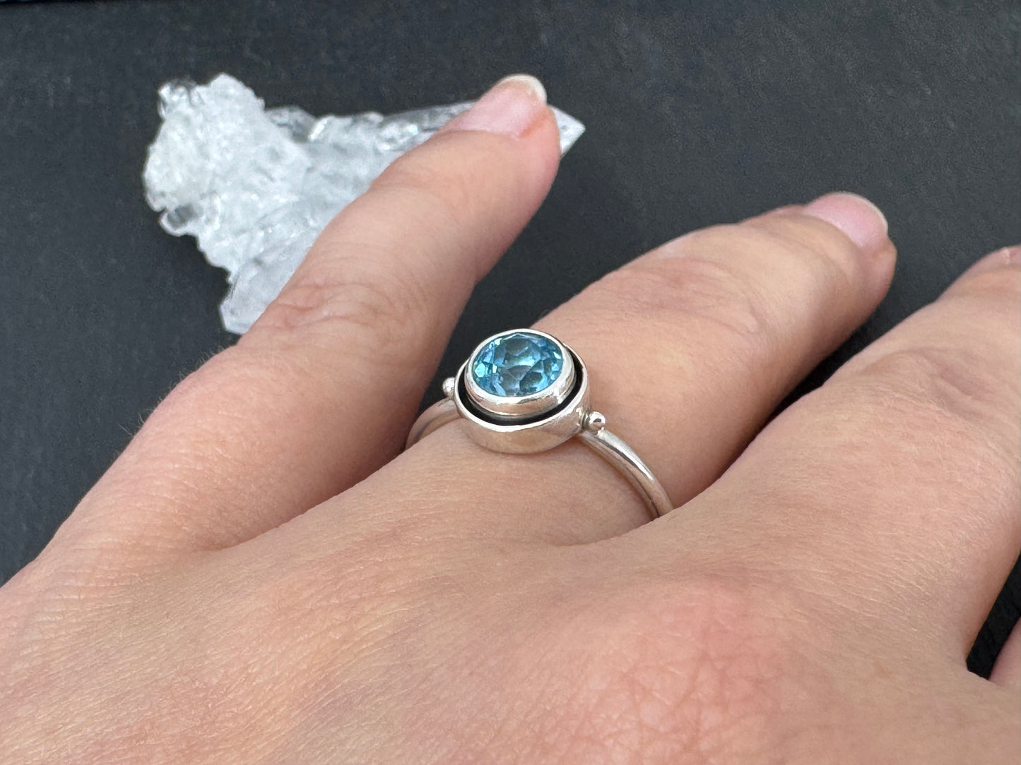 Blue Topaz 6mm Simple Sterling Silver Ring