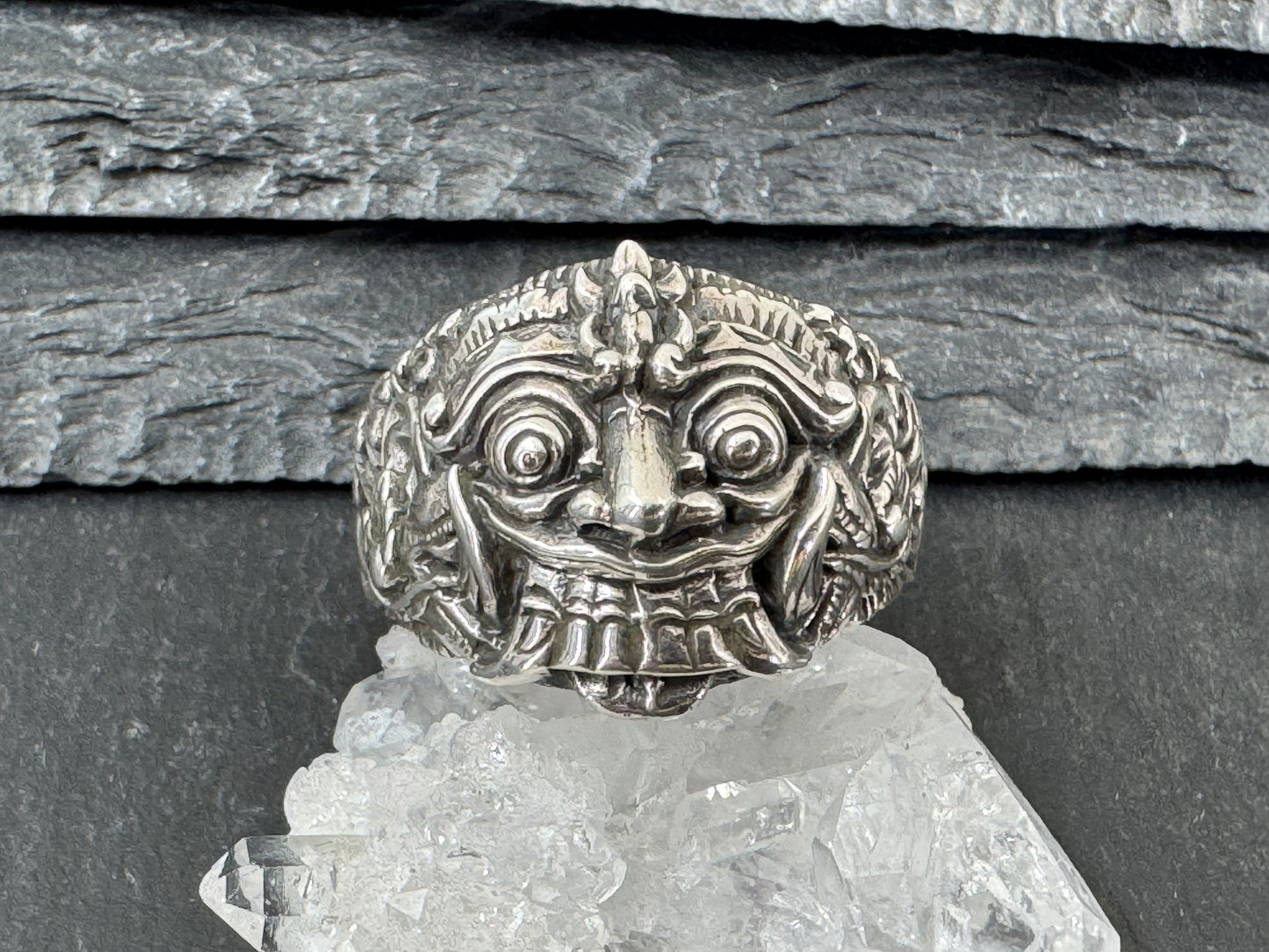 Large "Barong" Balinese face Sterling Men's Ring size 11.5 US