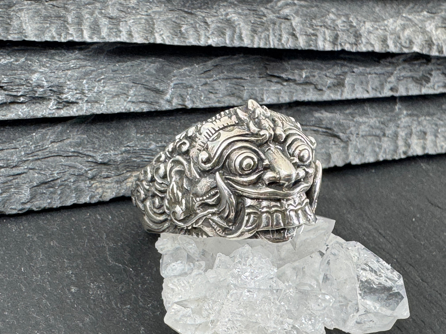 Large "Barong" Balinese face Sterling Men's Ring size 11.5 US