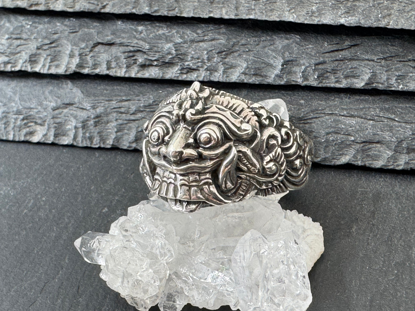 Large "Barong" Balinese face Sterling Men's Ring size 11.5 US