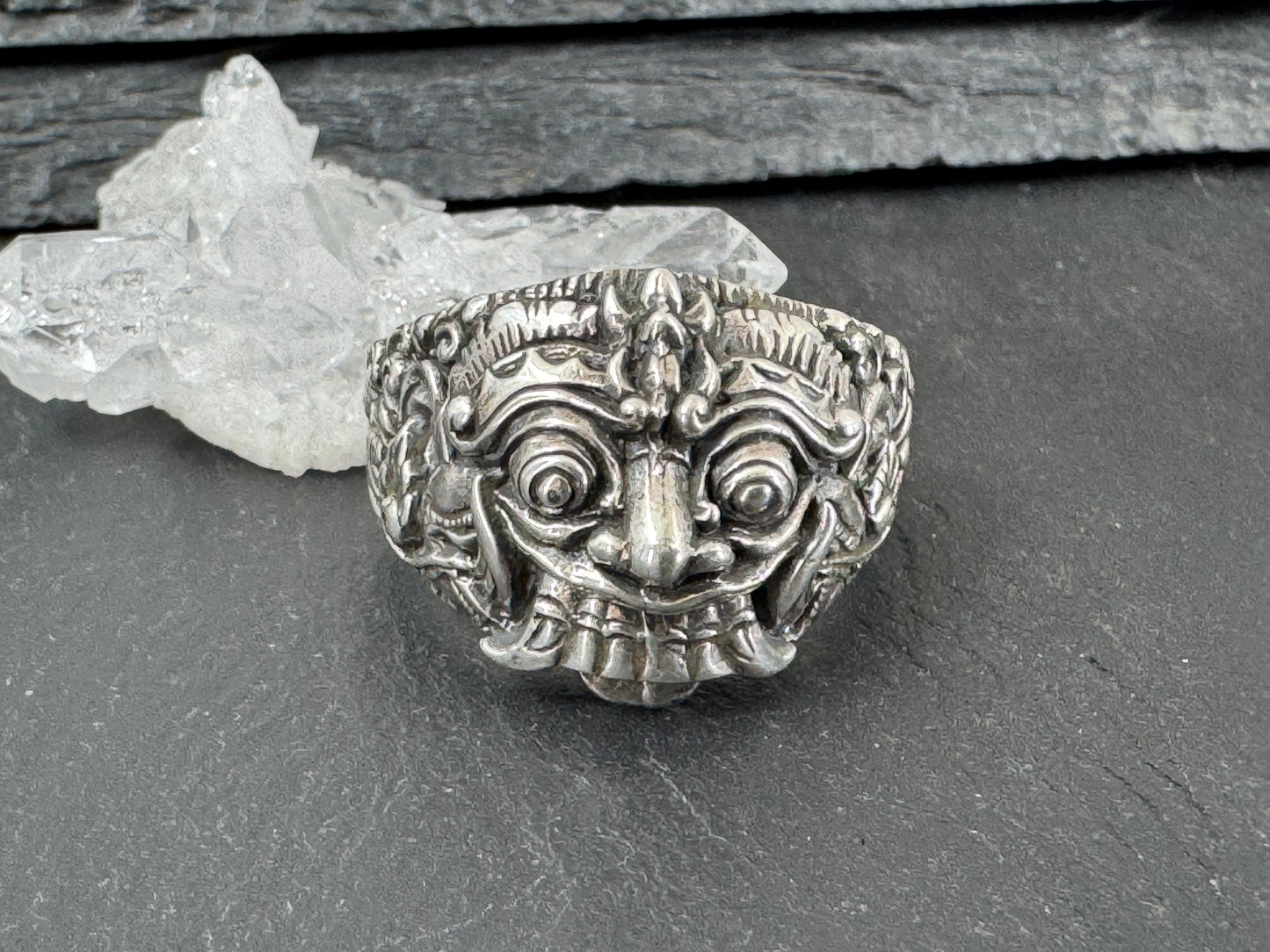 Large "Barong" Balinese face Sterling Men's Ring size 11.5 US