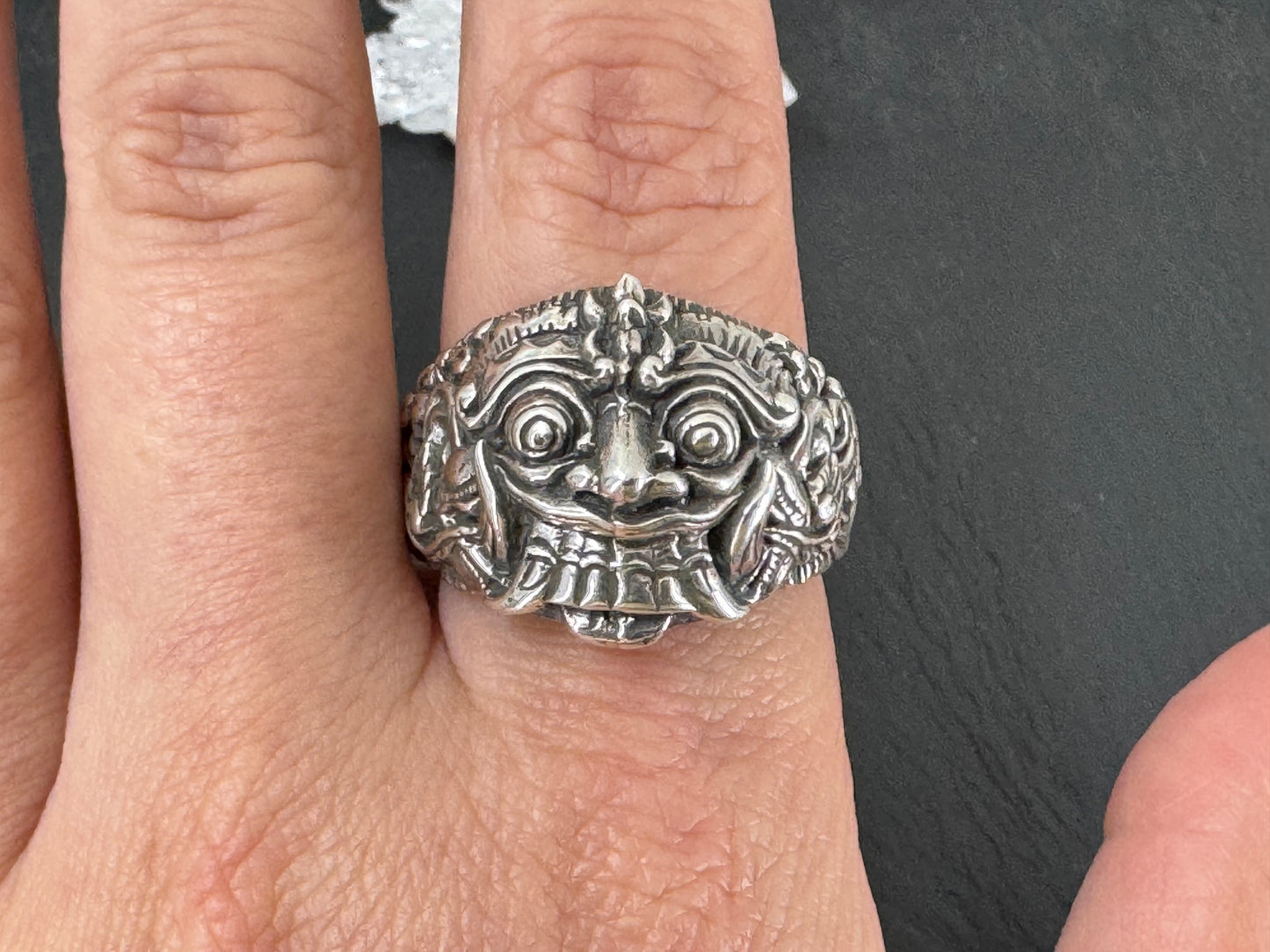 Large "Barong" Balinese face Sterling Men's Ring size 11.5 US