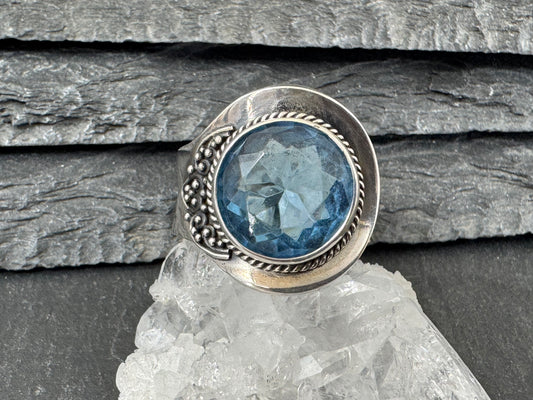 Blue Topaz 12mm Open Band Sterling Silver Ring
