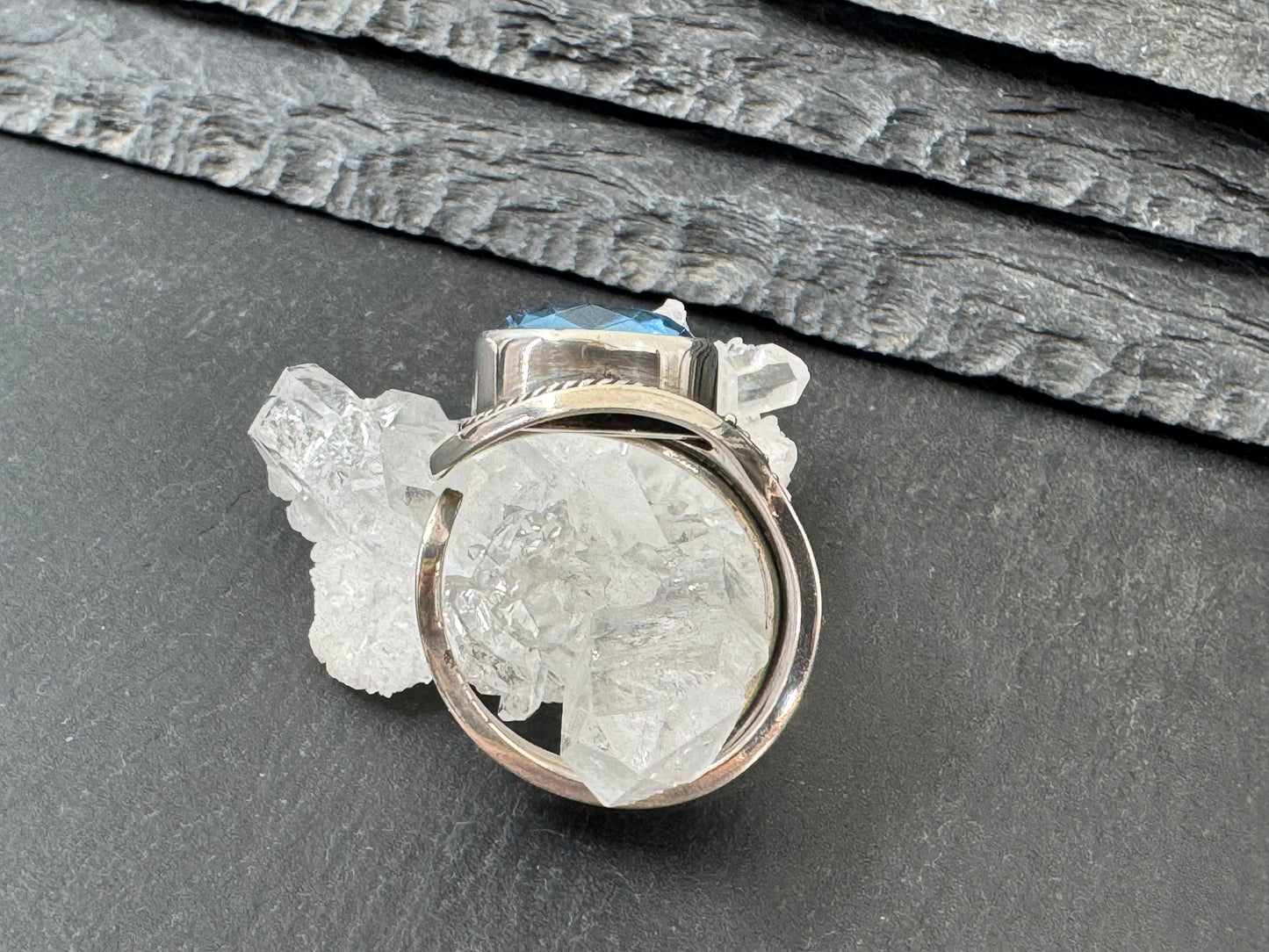 Blue Topaz 12mm Open Band Sterling Silver Ring