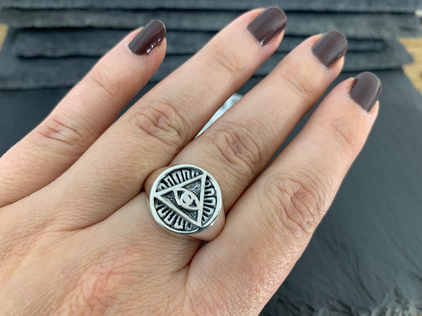 Sterling Silver All-Seeing Eye Ring • Triangle Symbol Ring • Mystic Occult Signet Ring