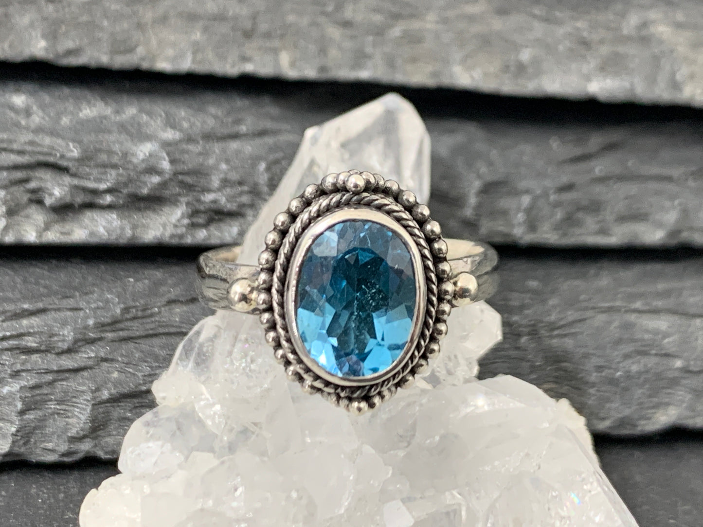 Blue Topaz 7x9mm Simple Sterling Silver Ring