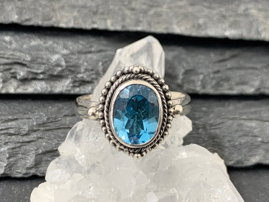 Blue Topaz 7x9mm Simple Sterling Silver Ring