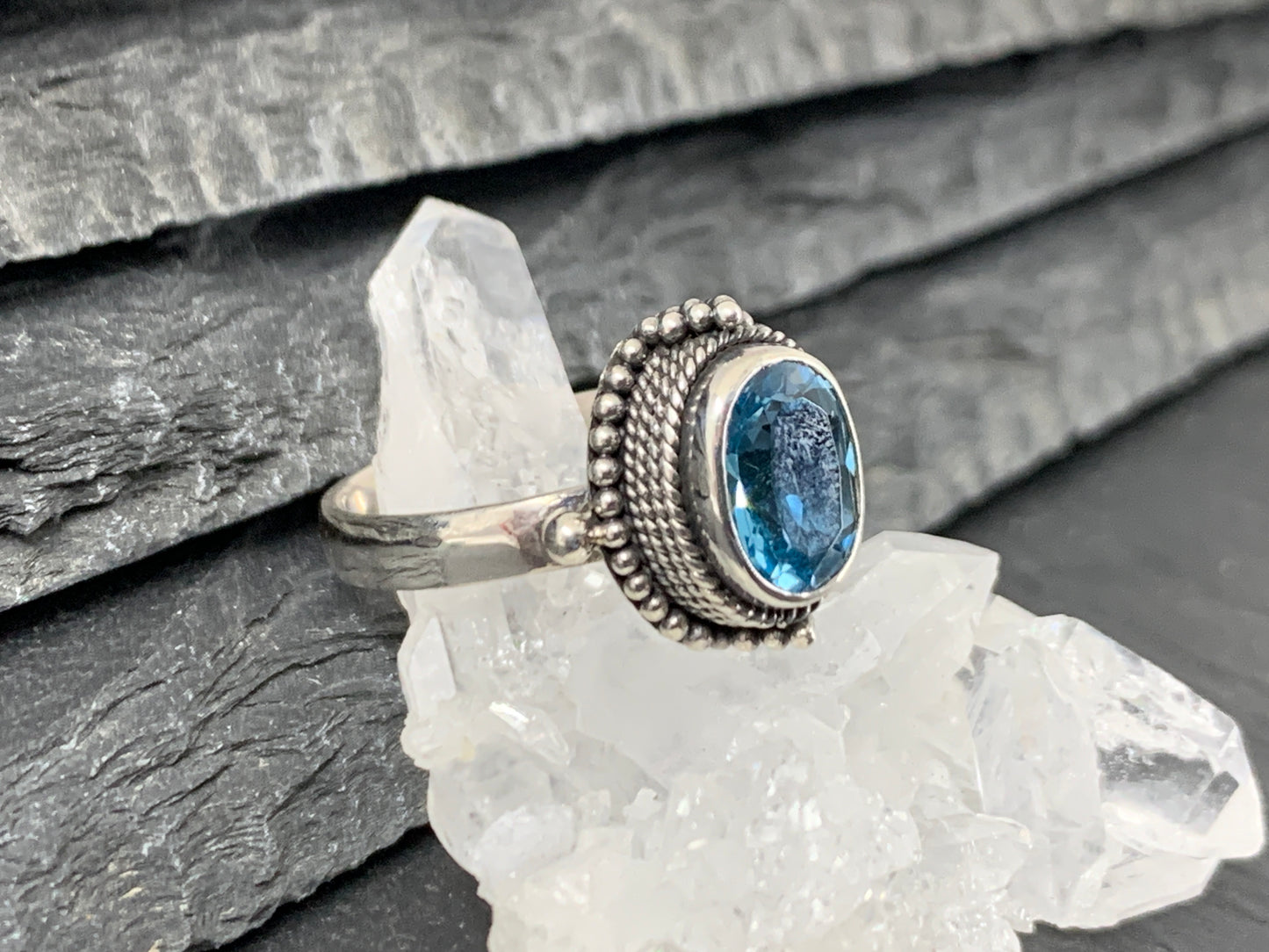 Blue Topaz 7x9mm Simple Sterling Silver Ring