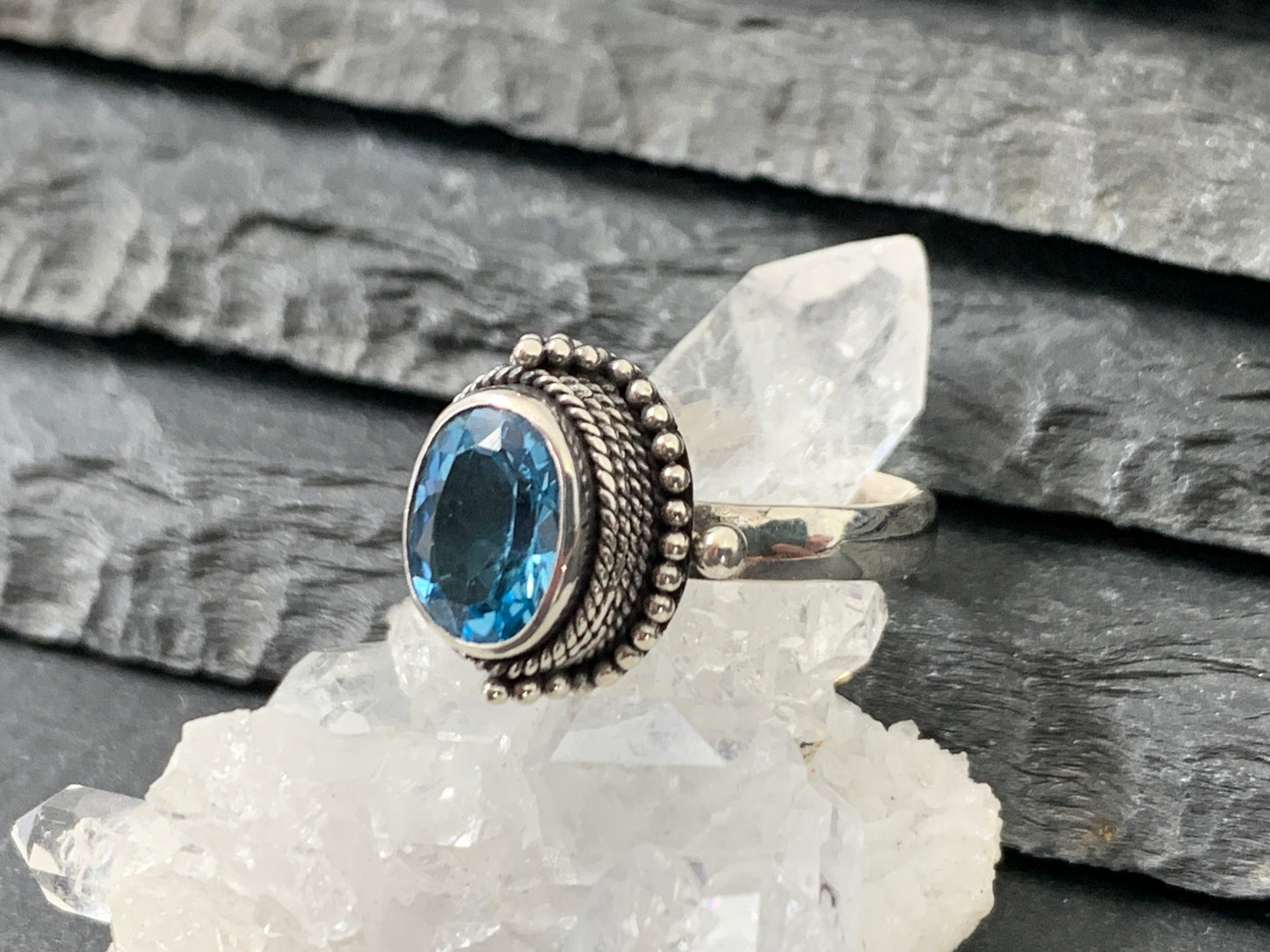 Blue Topaz 7x9mm Simple Sterling Silver Ring
