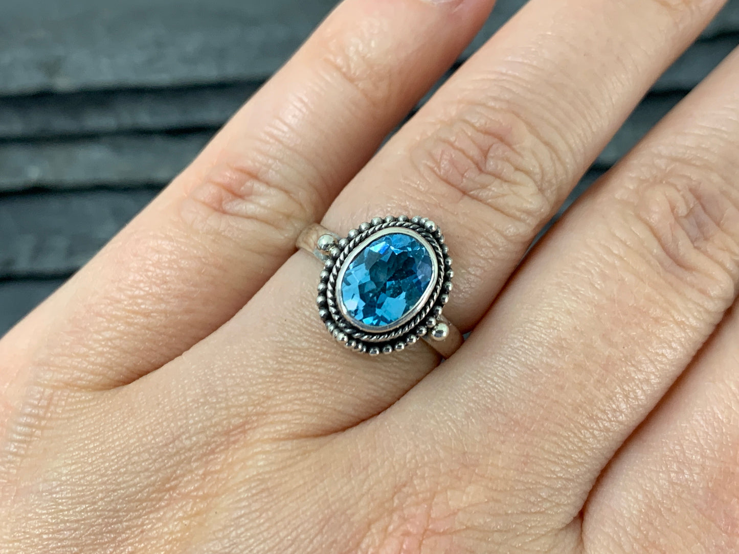 Blue Topaz 7x9mm Simple Sterling Silver Ring