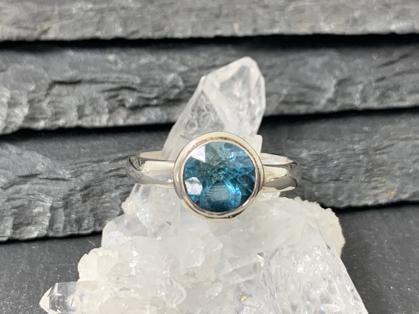 Blue Topaz 8mm Simple Sterling Silver Ring size 8.5US