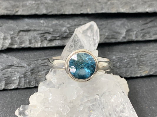 Blue Topaz 8mm Simple Sterling Silver Ring size 8.5US
