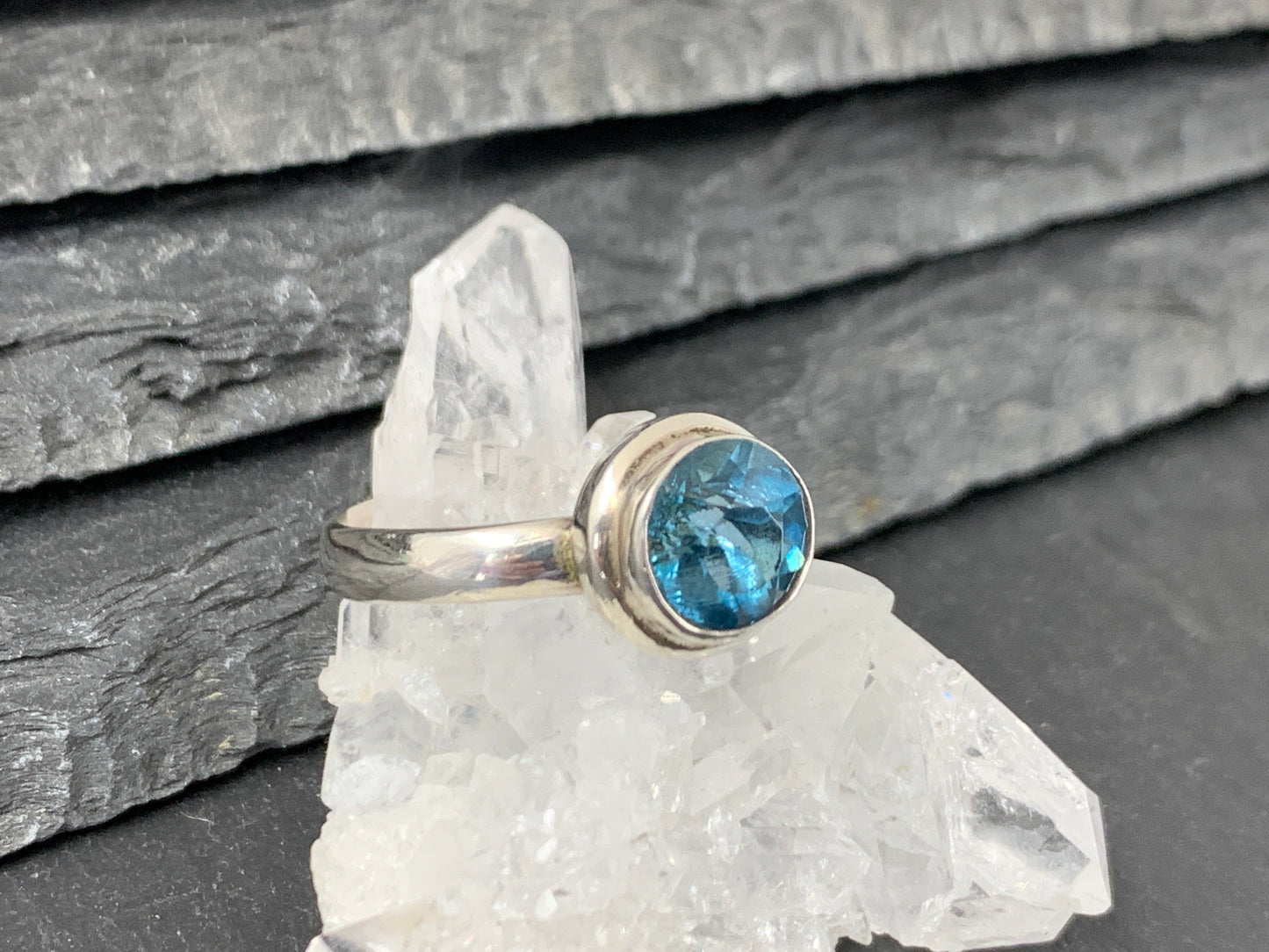 Blue Topaz 8mm Simple Sterling Silver Ring size 8.5US
