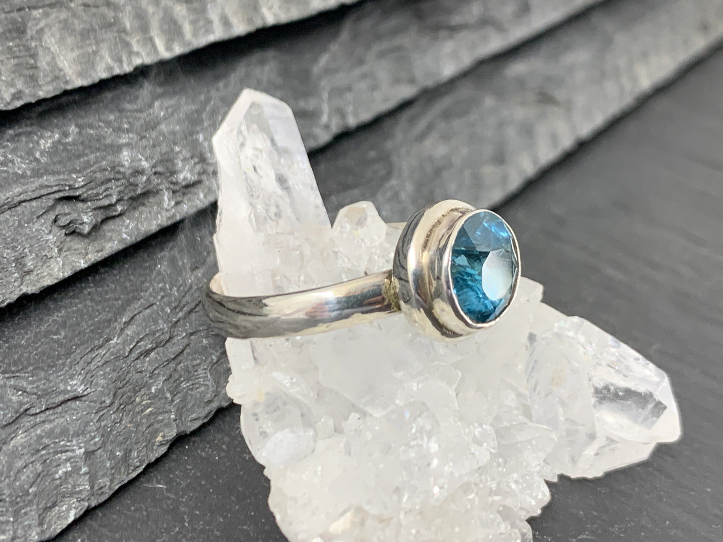 Blue Topaz 8mm Simple Sterling Silver Ring size 8.5US