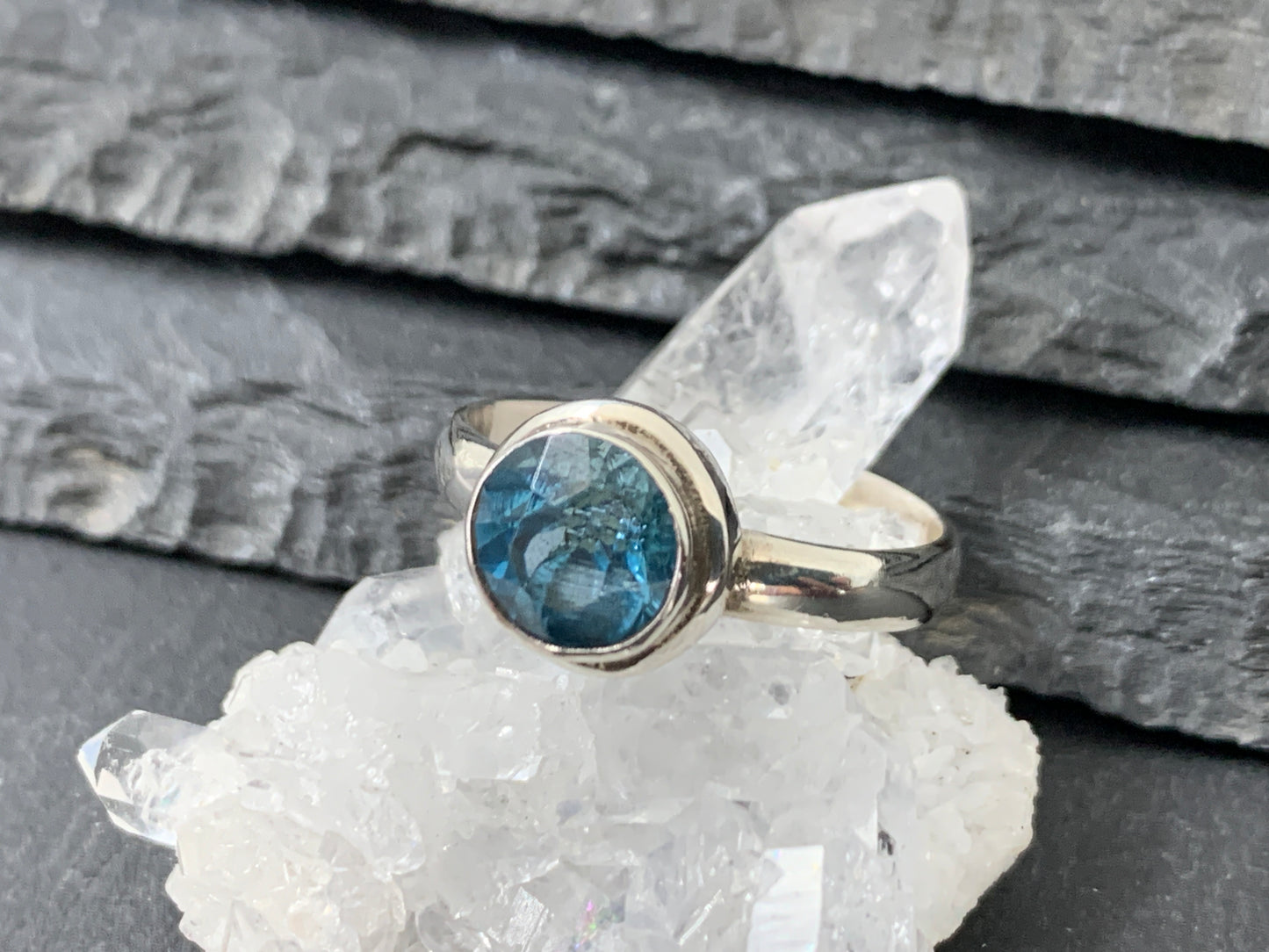 Blue Topaz 8mm Simple Sterling Silver Ring size 8.5US
