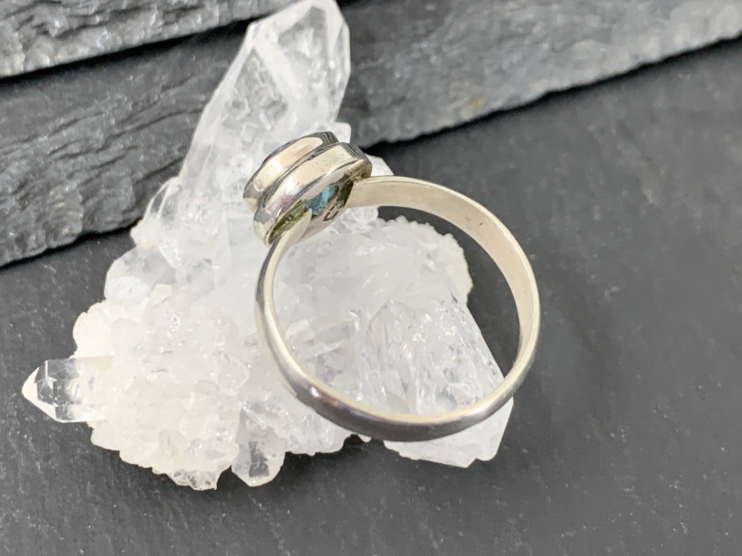 Blue Topaz 8mm Simple Sterling Silver Ring size 8.5US