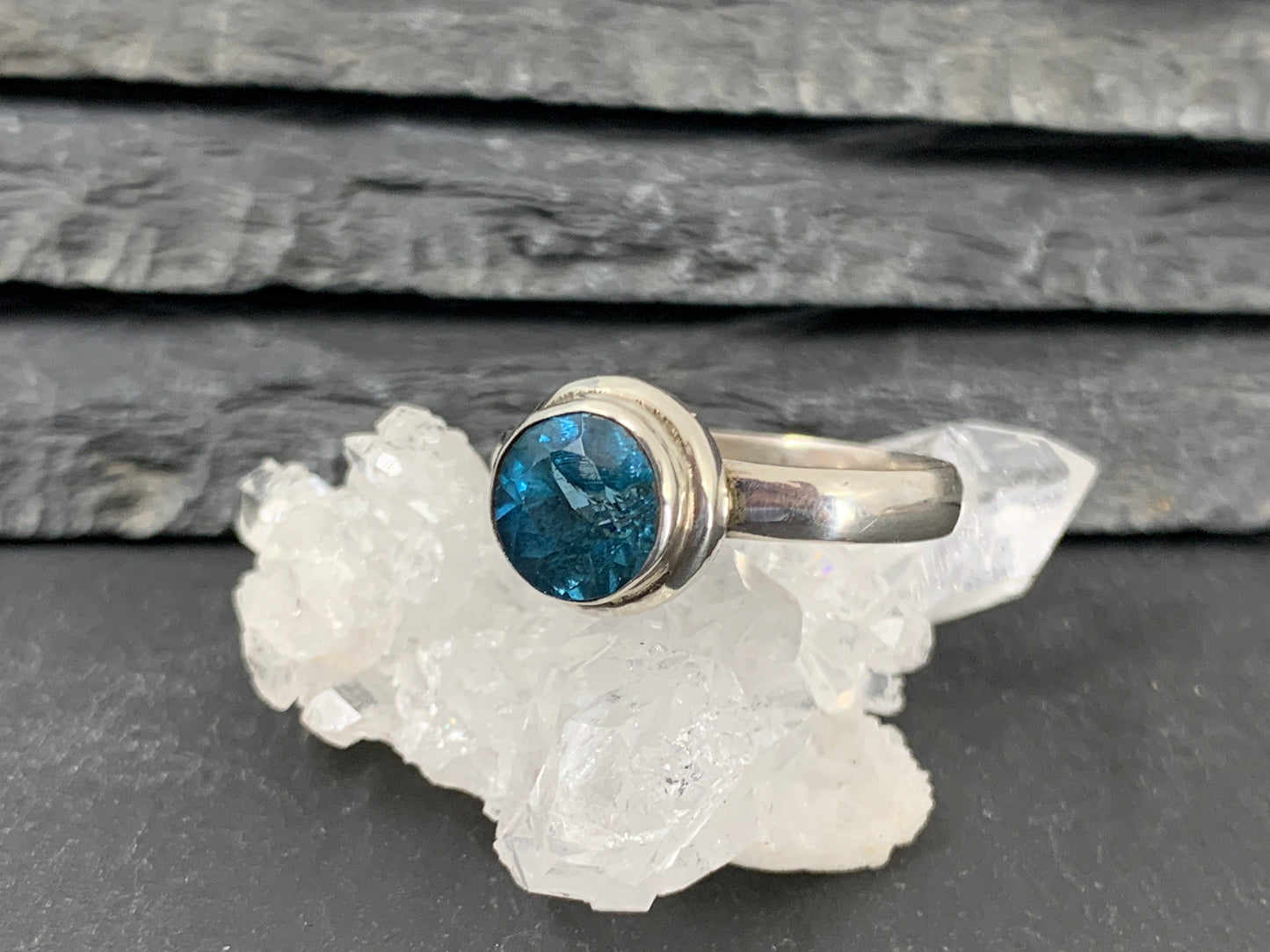 Blue Topaz 8mm Simple Sterling Silver Ring size 8.5US