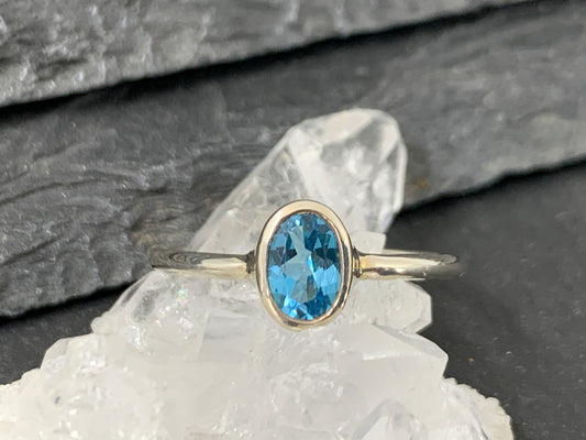 Blue Topaz 4x6mm Simple Sterling Silver Ring