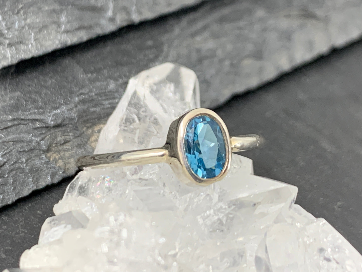 Blue Topaz 4x6mm Simple Sterling Silver