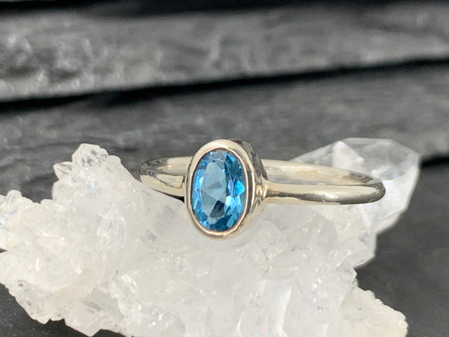 Blue Topaz 4x6mm Simple Sterling Silver