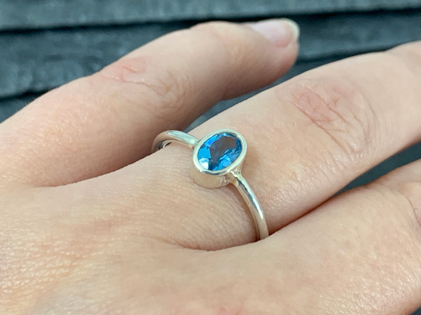Blue Topaz 4x6mm Simple Sterling Silver